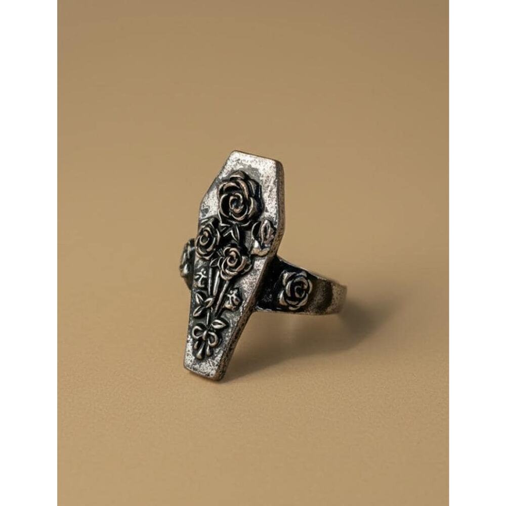 Gothic Rose Coffin Statement Ring, Size 7.25